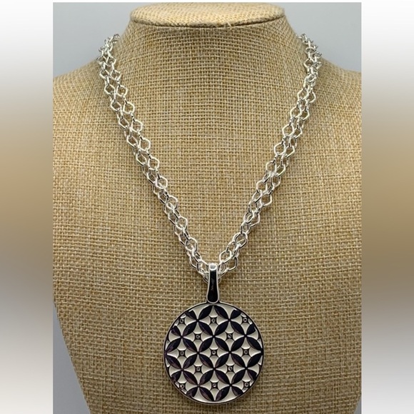 Classic Patterned Scarf in Blue and Gold and matching Premier Designs Necklace - Picture 8 of 11